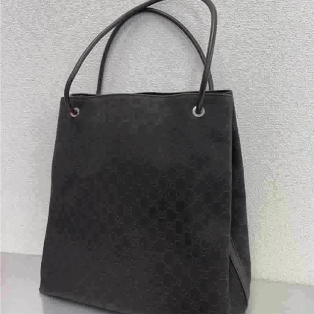 Gucci Vintage Large Canvas Tote Bag With Leather Handles Made In Italy